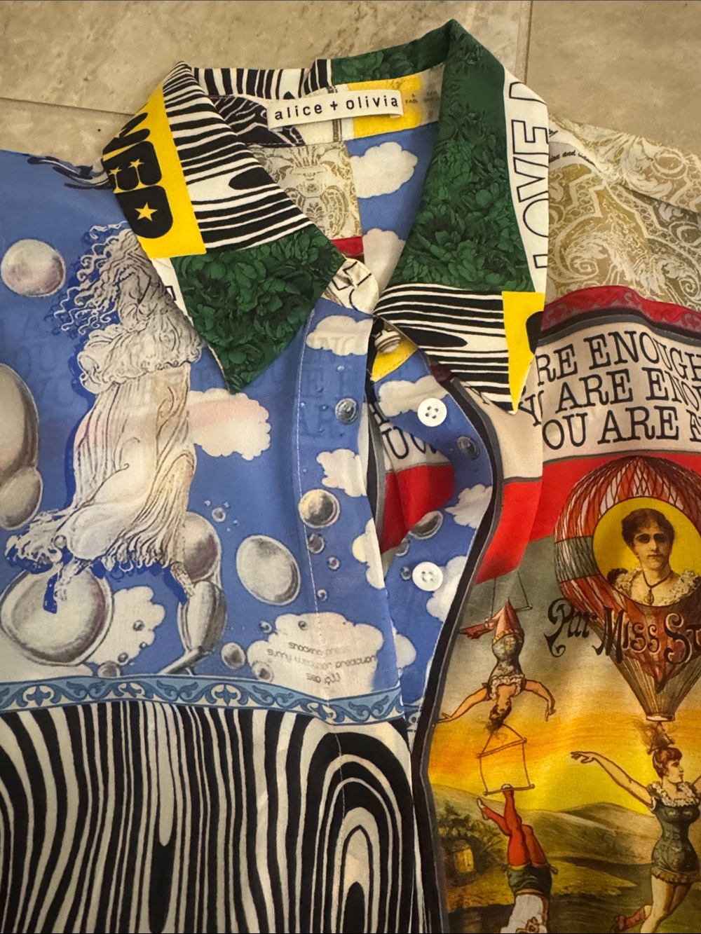 Silk Bold Patchwork Button-Up Shirt in Yellow, Green, Blue - Picture 3 of 5